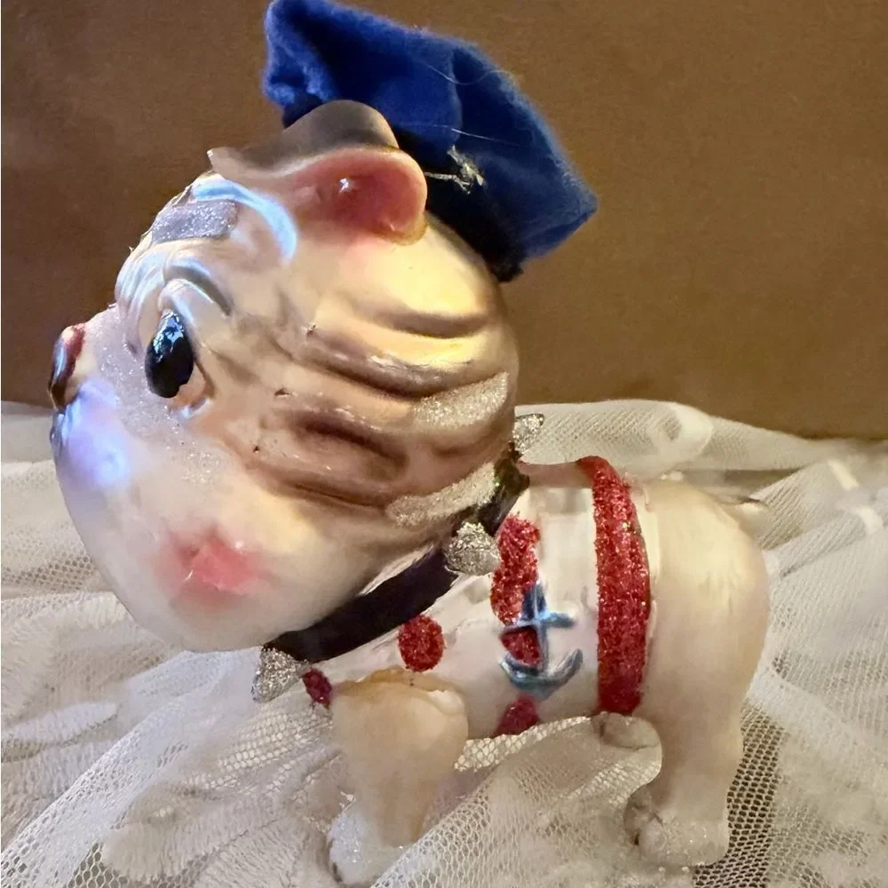 Charming Hand blown Glass Bulldog Holiday Ornament